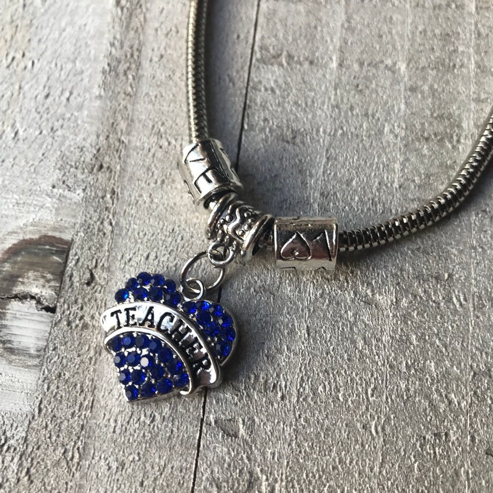 Crystal Heart Teacher Charm Bracelet 💙👩🏻‍🏫 - Picture 2 of 5